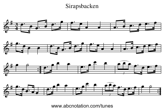 Sirapsbacken - staff notation