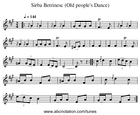 Sirba Betrinesc (Old people's Dance) - staff notation