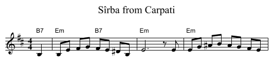 S&icirc;rba from Carpati - staff notation