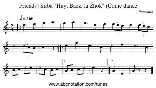 Sirba Hay, Baez, la Zhok (Come dance, Friends) - staff notation