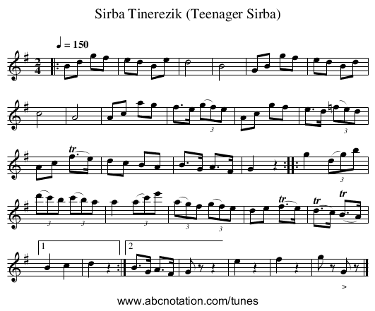 Sirba Tinerezik (Teenager Sirba) - staff notation