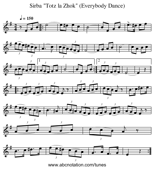 Sirba Totz la Zhok (Everybody Dance) - staff notation