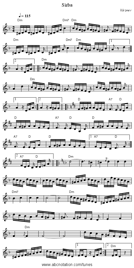 Sirba - staff notation