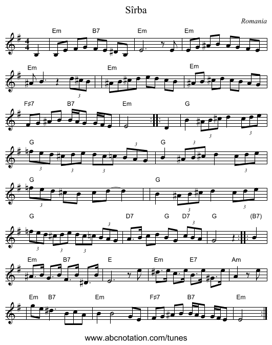 S&icirc;rba - staff notation