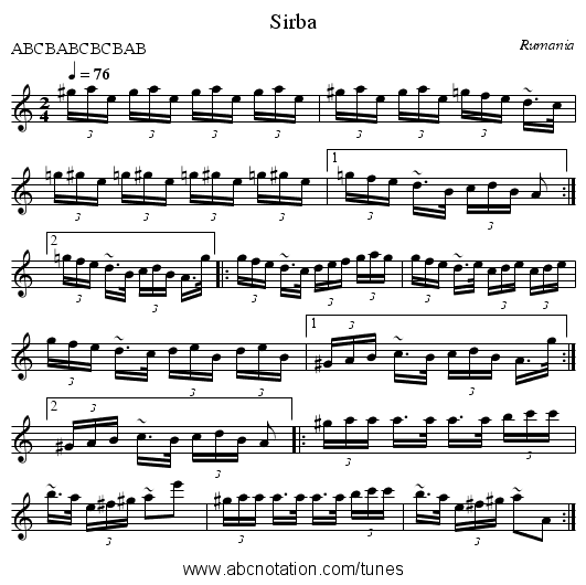 Sirba - staff notation