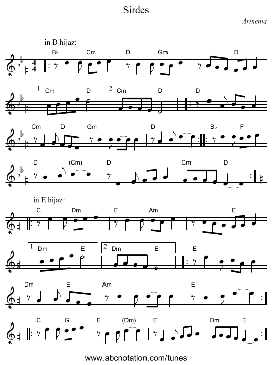 Sirdes - staff notation