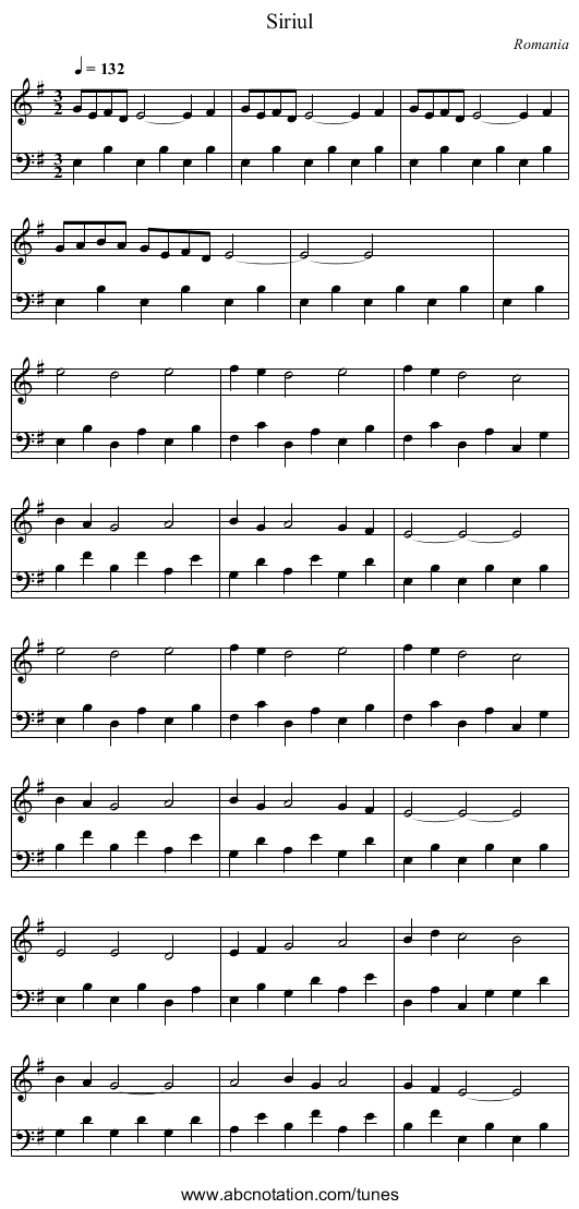 Siriul - staff notation