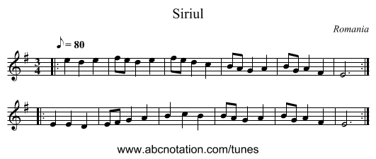 Siriul - staff notation