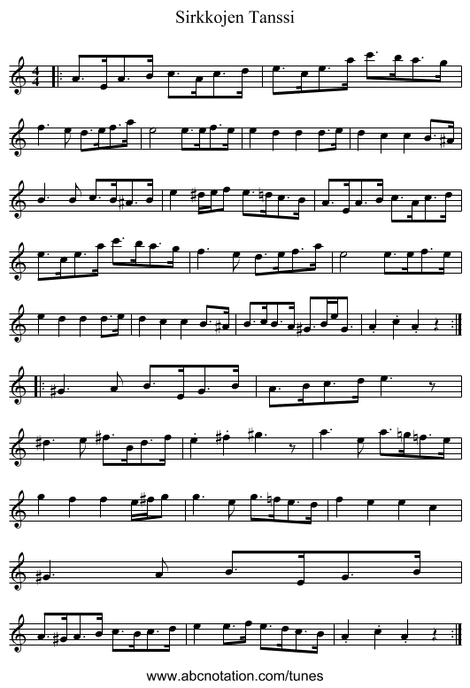Sirkkojen Tanssi - staff notation