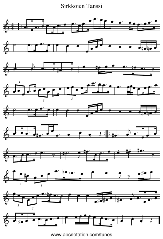 Sirkkojen Tanssi - staff notation