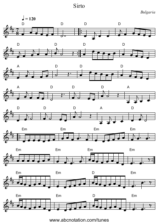 Sirto - staff notation