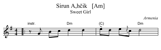 Sirun Aḩčik   [Am] - staff notation