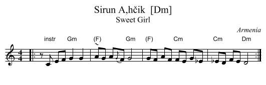 Sirun Aḩčik  [Dm] - staff notation