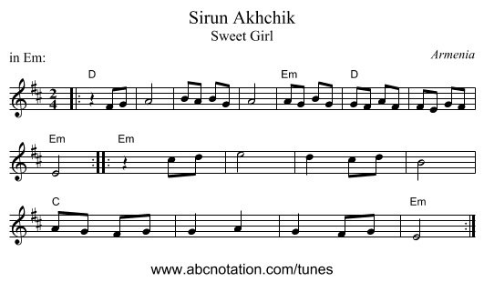 Sirun Akhchik - staff notation