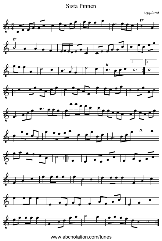 Sista Pinnen - staff notation
