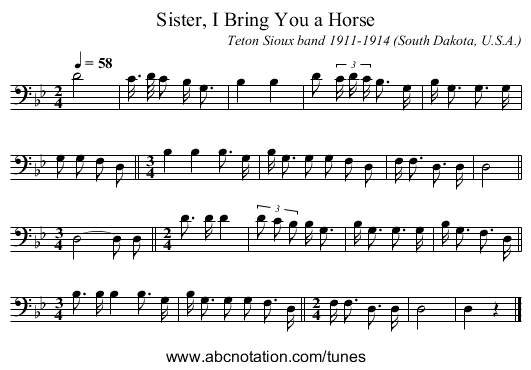 Sister, I Bring You a Horse - staff notation