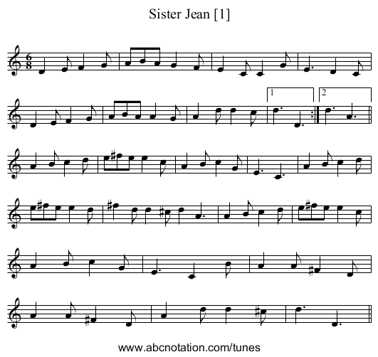 Sister Jean [1] - staff notation