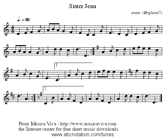 Sister Jean - staff notation