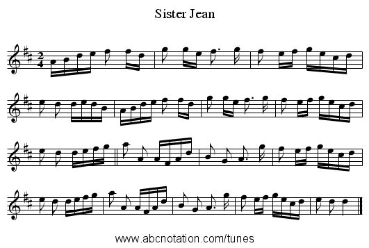 Sister Jean - staff notation