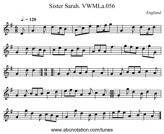 Sister Sarah. VWMLa.056 - staff notation
