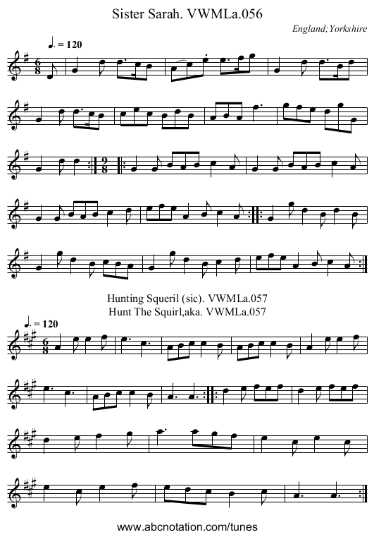 Sister Sarah. VWMLa.056 - staff notation
