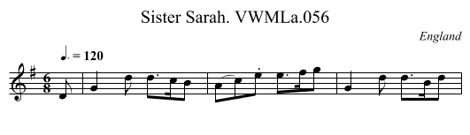 Sister Sarah. VWMLa.056 - staff notation