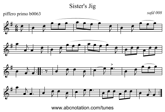 Sister's Jig - staff notation