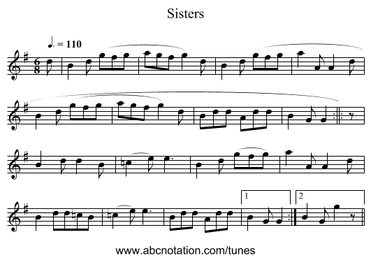 Sisters - staff notation