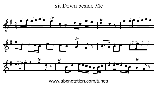 Sit Down beside Me - staff notation