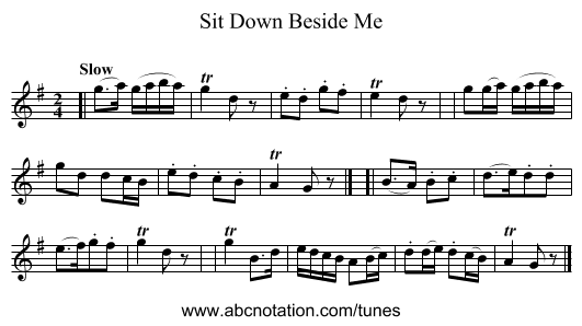 Sit Down Beside Me - staff notation