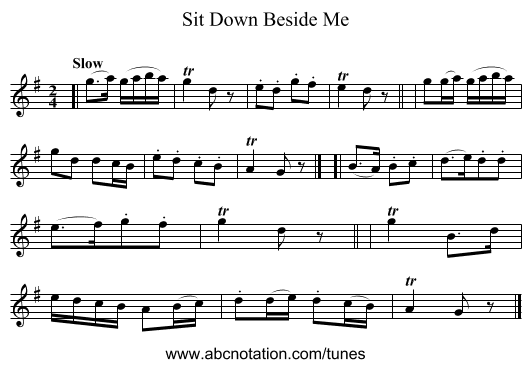 Sit Down Beside Me - staff notation