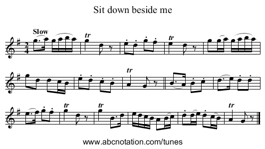 Sit down beside me - staff notation