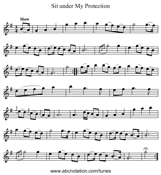 Sit under My Protection - staff notation