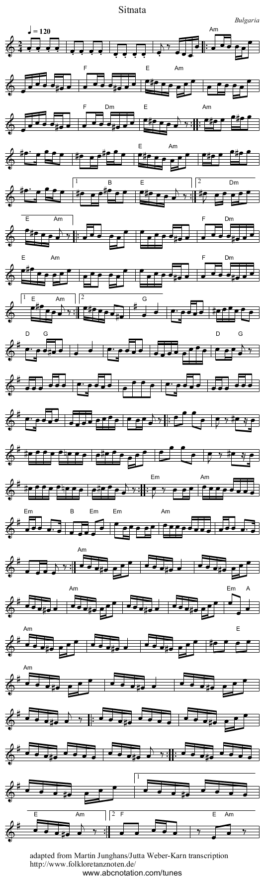 Sitnata - staff notation