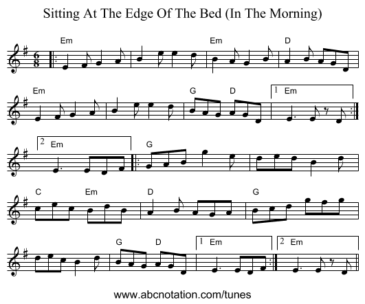 Sitting At The Edge Of The Bed (In The Morning) - staff notation