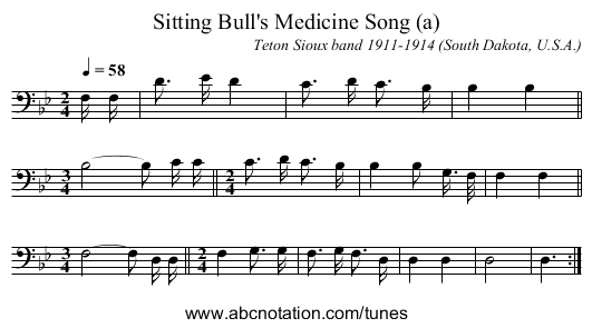 Sitting Bull's Medicine Song (a) - staff notation