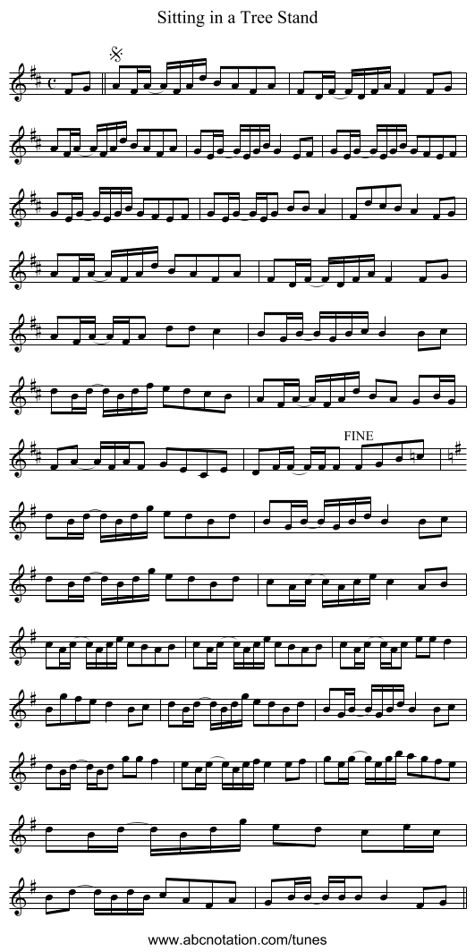 Sitting in a Tree Stand - staff notation
