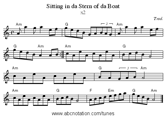 Sitting in da Stern of da Boat - staff notation