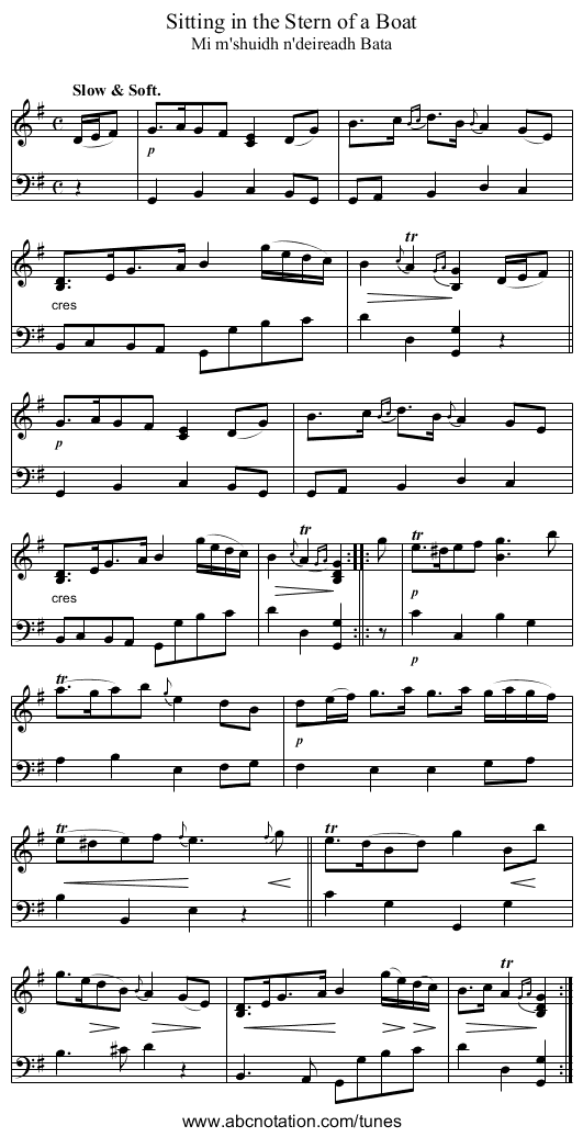 Sitting in the Stern of a Boat - staff notation