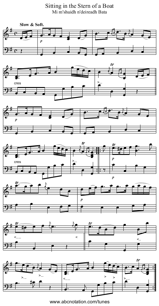 Sitting in the Stern of a Boat - staff notation