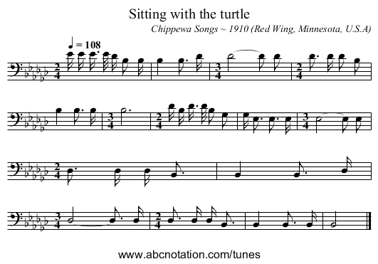Sitting with the turtle - staff notation