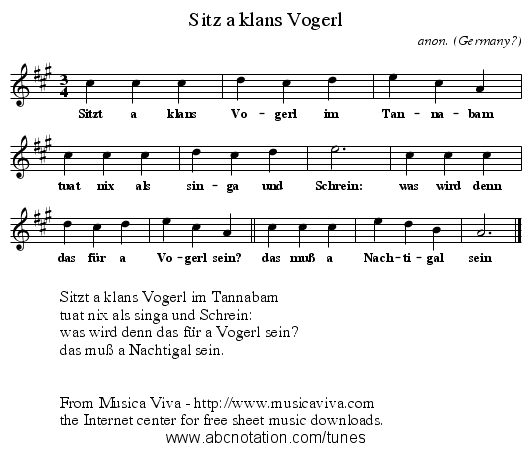 Sitz a klans Vogerl - staff notation