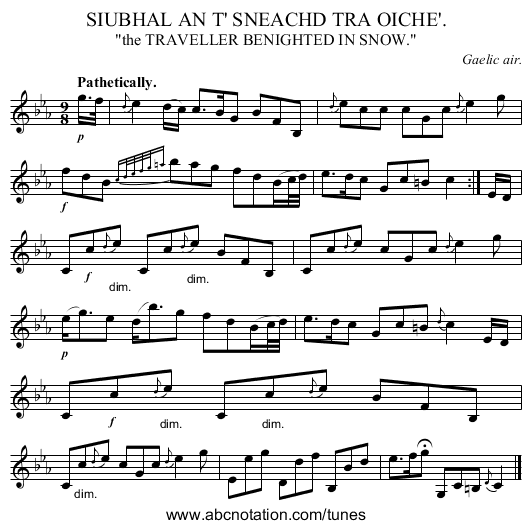SIUBHAL AN T' SNEACHD TRA OICHE'. - staff notation