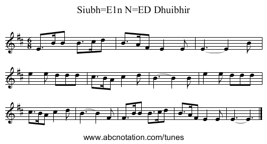 Siubh=E1n N=ED Dhuibhir - staff notation