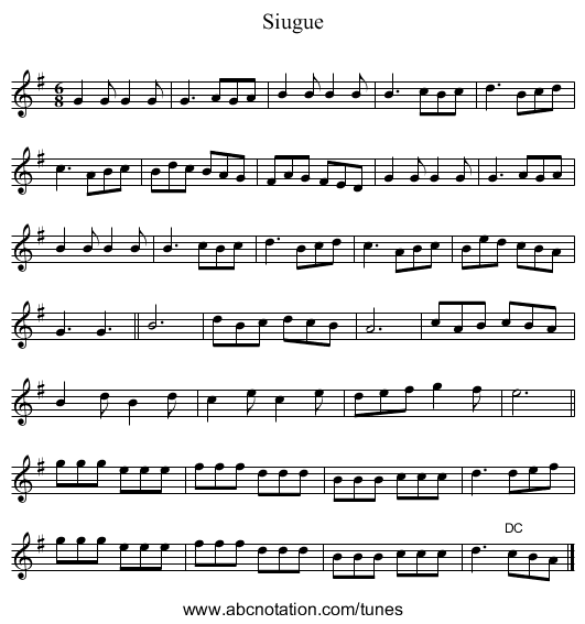 Siugue - staff notation