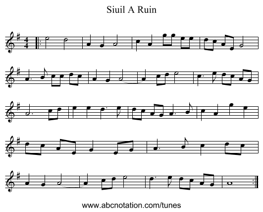 Siuil A Ruin - staff notation