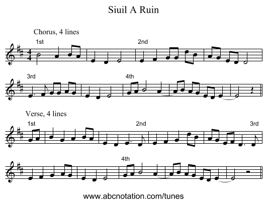 Siuil A Ruin - staff notation