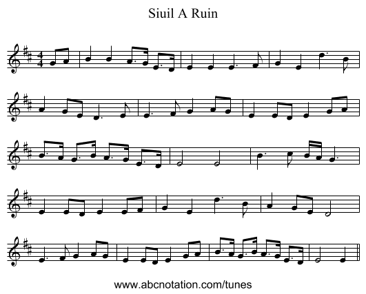 Siuil A Ruin - staff notation