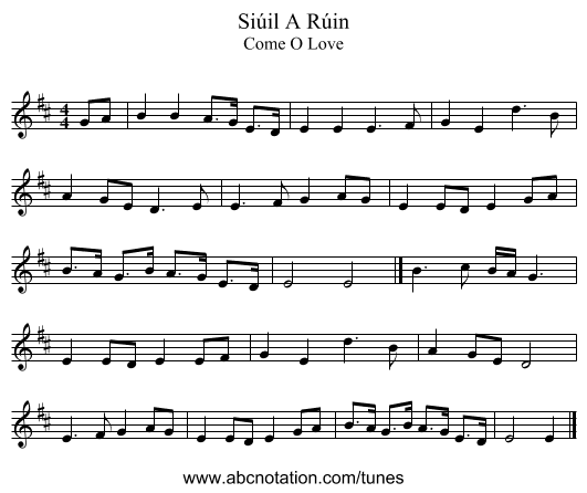 Si&uacute;il A R&uacute;in - staff notation