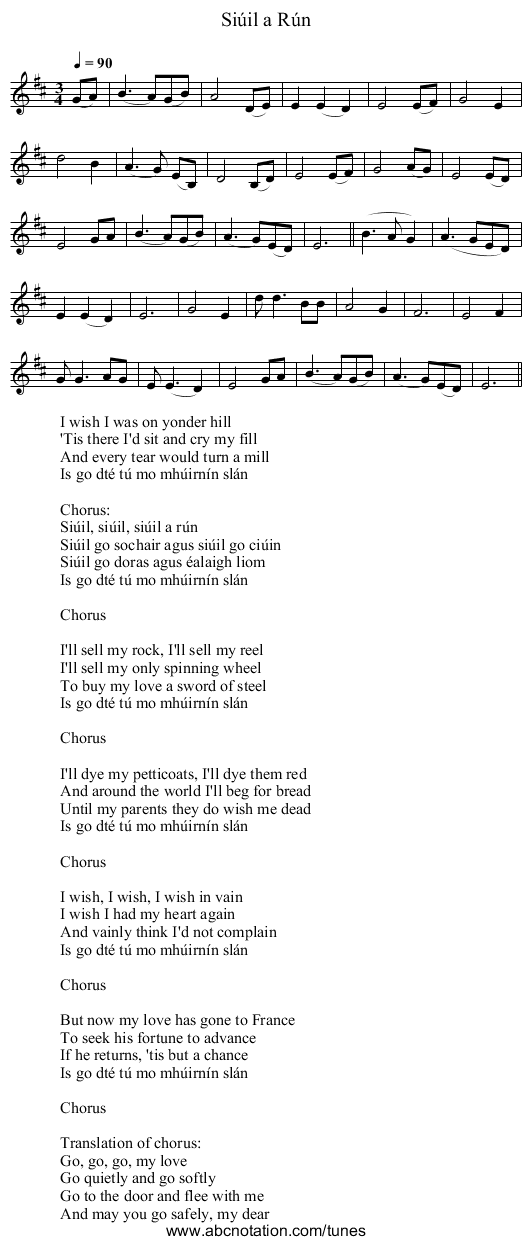 Siúil a Rún - staff notation